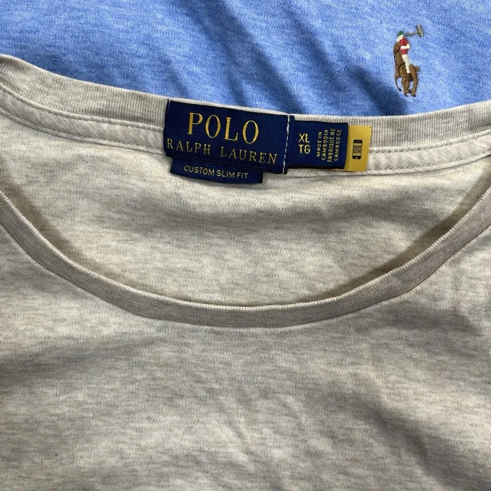 Polo Ralph Lauren Shirt Mens XL Lot Of 2 Beige Blue Custom Slim Fit Short Sleeve